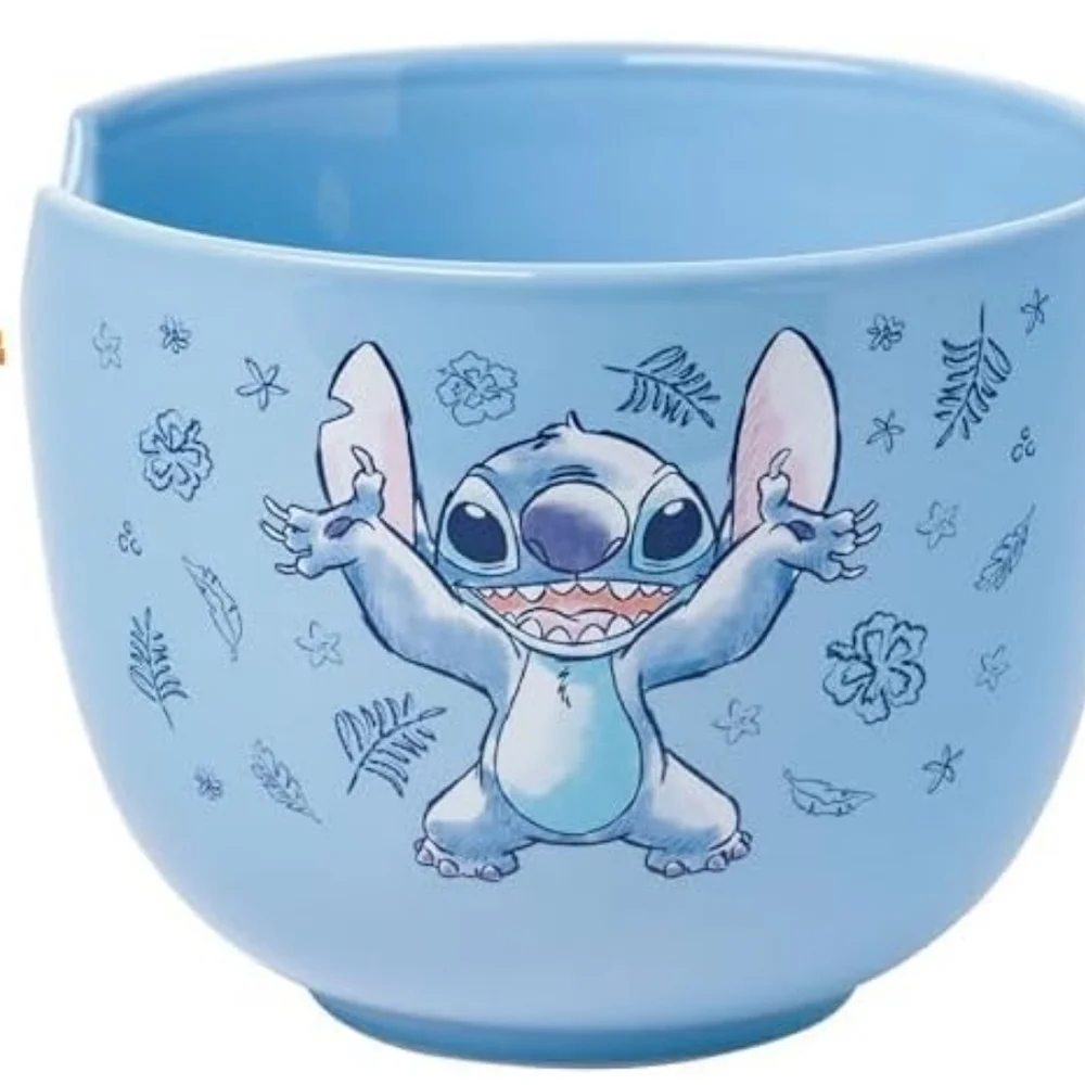 Disney Stitch Ceramic Ramen‎ Bowl with Chopsticks 20 oz Blue Floral